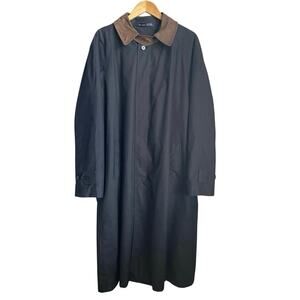 VTG CHAPS Ralph Lauren Long Rain Trench Coat Wool Lined Mens 42L Black Old Money